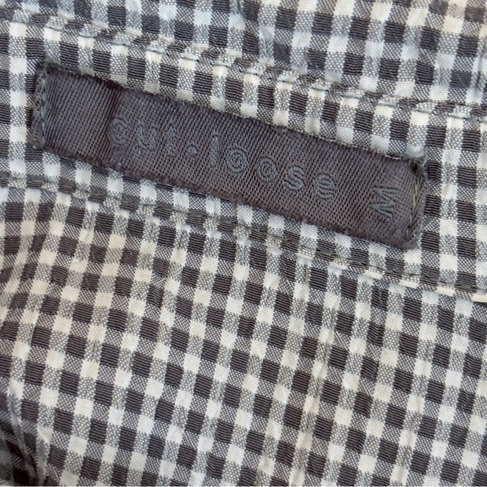 Cut Loose Easy Shirt Crinkle Gingham Medium Button Front Grey - Picture 6 of 7